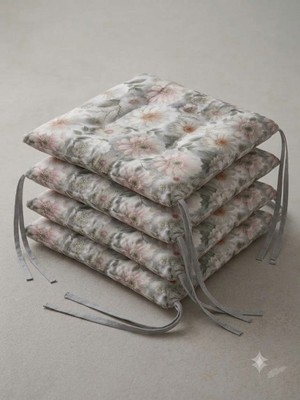 Erca Home Tekstil Ürünleri Boncuk Elyaf Dolgulu Ranforce Pamuklu Kumaş 4 Adet Sandalye Minderi 45 x 45 Yeşil