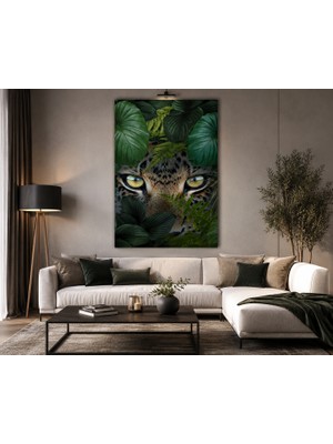 Othello Art Leopar Gözleri ve Tropikal Yapraklar Kanvas Tablo