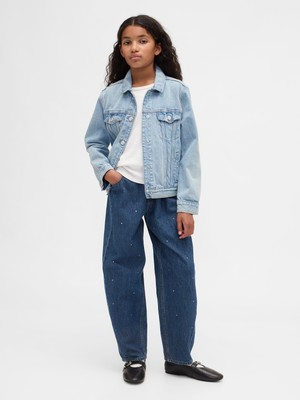 Gap Kız Çocuk Koyu Mavi High Rise Rhinestone Easy Barrel Jean Pantolon