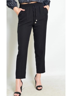 Tüccar Umut Sepetim Kadın Siyah Kumaş Bel Lastikli Pantolon