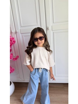 Rüya Kids Kız Çocuk Üst Oysho Kumaş T-Shirt Alt Ince Kot Yazlık 2 Li Takım