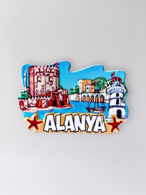 Mundy Alanya Polyester Kabartmalı Magnet  8x5,5 cm Şehir Magneti Dekoratif Hediyelik Buzdolabı Süsü (KOD:1251)