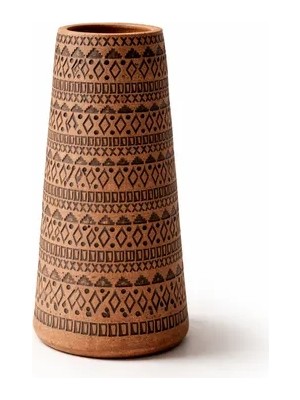 Vivense Siyah El Yapımı Terracotta Vazo Kabartmalı Boho Dekor