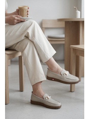 Liarca Odessa Comfort -  Ortopedik 4 Nokta Taban Destekli Nefes Alabilir Lazer Kesim Günlük Rahat Buz Rengi Kadın Casual Ayakkabı Hafif Yürüyüş Loafer