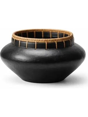 Vivense Siyah Rattan Dikişli El Yapımı Vazo Minimalist