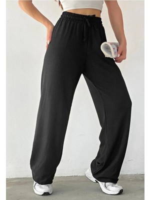 Tüccar Umut Kadın Siyah Beli Lastikli Cepli Bol Paça Mevsimlik Pantolon