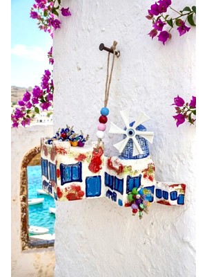 Fi Hediyelik Begonvil Yel Değirmeni Desenli Bodrum Ege Alaçatı Evi Seramik Bahçe Duvar Balkon Süsü