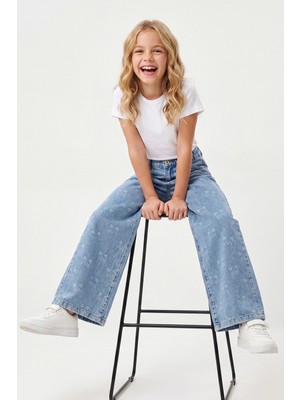 Joy Kids Kız Çocuk %100 Pamuk Lazerli Kedi Baskılı Kot Pantolon (9-11YAŞ)