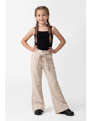 Joy Kids Kız Çocuk Bağlamalı Kumaş Pantolon (9-14YAŞ) (Siyah-Krem)