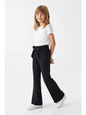 Joy Kids Kız Çocuk Bağlamalı Kumaş Pantolon (9-14YAŞ) (Siyah-Krem)