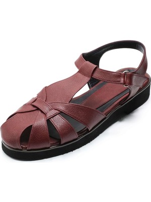 Costo Shoes Büyük Numara Kadın Sandalet Bordo Iriadam