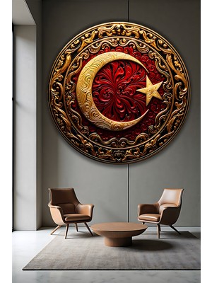 Parıltı Yayınları Modern Lüks Türk Bayrağı Motifli Yuvarlak Cam Tablo