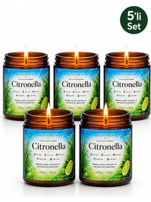 Decevorine Sivrisinek Alanlarında Tercih Edilen Citronella ve Limon Otu Mumu 210 gr 5 Li Paket