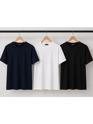 Mavimoure Unisex Basic Bisiklet Yaka 3 Lü Pamuklu Düz Renk T-Shırt
