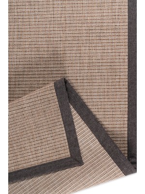 TCH Home Living Lora Kahverengi Sisal Şerit Deseni Özel Kumaş Bordürlü Dokuma Kaymaz Taban Silinebilir Mutfak Antre Koridor Oturma Yatak Odası Salon Halı Yolluk