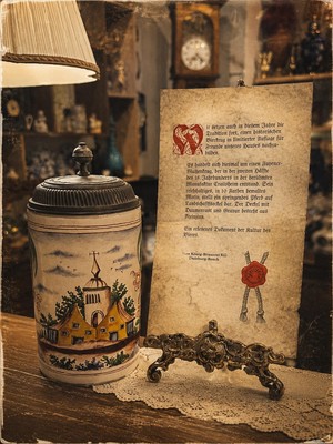 Evvel Zaman Antik Vintage Seramik Bira Bardağı / Dekoratif Kapaklı Kupa