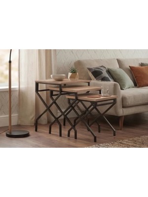 Vivense Metal Ayaklı Mdf Zigon Sehpa, Üçlü