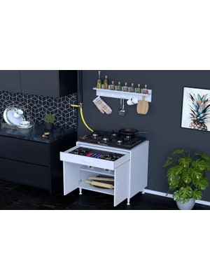 Vivense Qplas Xxxl Ocak Altı 1 Raflı Set 56 cm  Askılı Raflı Beyaz Suntalam Malzeme ile Modern Tasarım ve Geniş Depolama