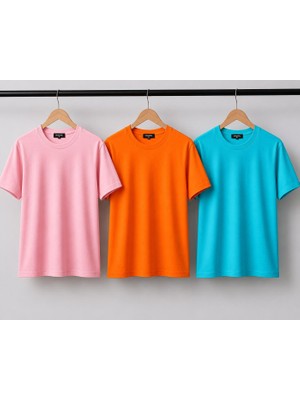 Mavimoure Unisex Basic Bisiklet Yaka 3 Lü Pamuklu Düz Renk T-Shırt