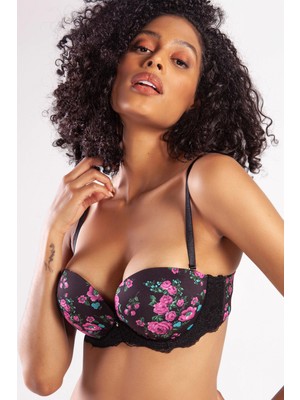 MiraLive Golshan Gardenia Balconette Heavy Push Up Bra, Siyah Konforlu ve Şık Sütyen