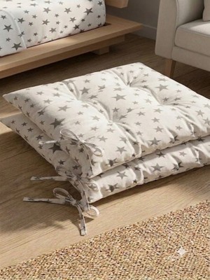 Erca Home Tekstil Ürünleri Boncuk Elyaf Dolgulu Ranforce Pamuklu Kumaş 2 Adet Sandalye Minderi 45 x 45 Beyaz