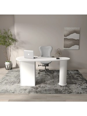Klubeconcept Modern Oval Formlu Beyaz Çalışma Masası 100% Mdf Şık ve Fonksiyonel Ofis Masası 150 cm