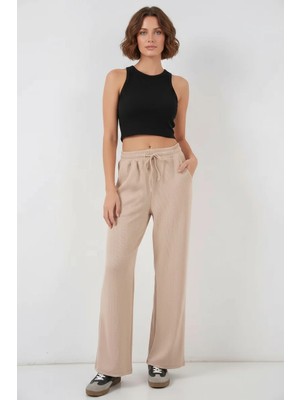 Hanka Kadın Beli Ipli Fitilli Bej Pantolon