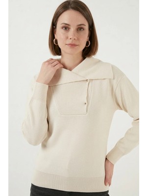 Hanka Kadın Geniş Yaka Triko Krem Kazak
