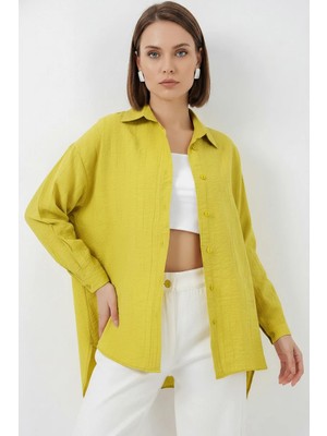 Hanka Kadın Oversize Pamuklu Hardal Gömlek