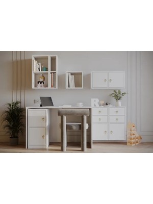 Vivense Minimalist Çalışma Masası, 6 Kapak 4 Çekmece