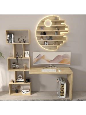 Klubeconcept Modern LED Aydınlatmalı Çalışma Masası Seti Raf Kitaplık Masa Takımı