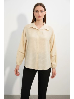 Hanka Kadın Oversize Desenli Krem Gömlek