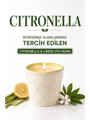 Decevorine Sivrisinek Alanlarında Tercih Edilen Citronella ve Limon Otu Mumu 140 gr Restoran ve Oteller Için Dekoratif Obje