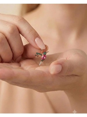 925 Ayar Gümüş Papatya Silver Minimal Taşlı Arı Kuşu Charm Kolye Ucu