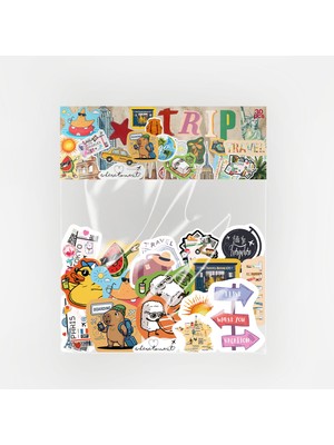 Baprile Tatil ve Seyahat Temalı Sticker Paketi 30 Parça Su Geçirmez Travel Valiz Laptop Termos Telefon Etiket Seti