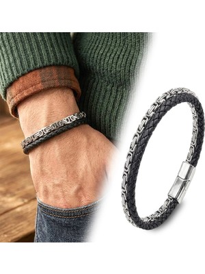 Moncuk Design Kral Model Çelik Zincirli Çoklu Deri Erkek Bileklik – Çelik Kilitli 33514B16D2