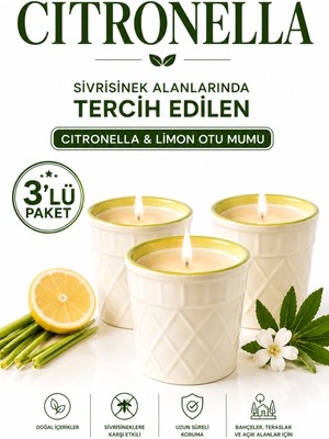 Decevorine Sivrisinek Alanlarında Tercih Edilen Citronella ve Limon Otu Mumu 140 gr 3 Lü Paket