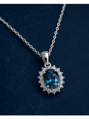 Sarezza Gold 14 Ayar Altın London Blue Taşlı Pırlanta Kolye 1,98 gr