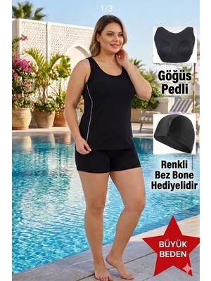 Aykum Büyük Beden Tankini Mikrolu Likra ( Iç Kısmına Dikili Göğüs Ped Mevcut) Siyah