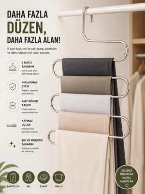 ÇARŞI HANEM Çarşı Hanem 1 Adet Metal 5 Katlı Dolap Içi Pantolon Eşarp Şal Askısı Çoklu Askılık Dekoratif Akıllı Askı