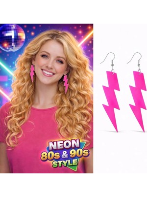 Belirtilmemiş 80’ler 9039LAR Neon Pembe Şimşek Küpe 10 cm