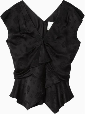 3.1 Phillip Lim Floral Jacquard Drapeli Ipek Karışımlı Lüks Tasarım Kadın Bluz
