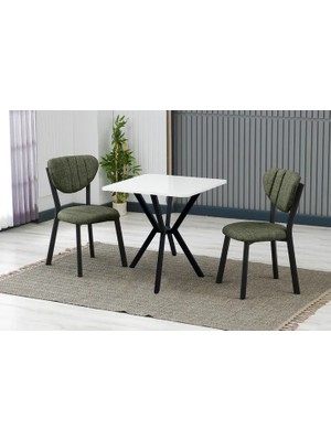 Vivense Elis Mutfak Masa Takımı, 2 Sandalye, Beyaz, 70X70 Cm, Yeşil