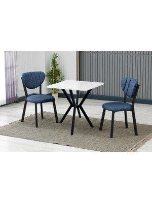 Vivense Elis Mutfak Masa Takımı, 2 Sandalye, Beyaz, 70X70 Cm, Lacivert