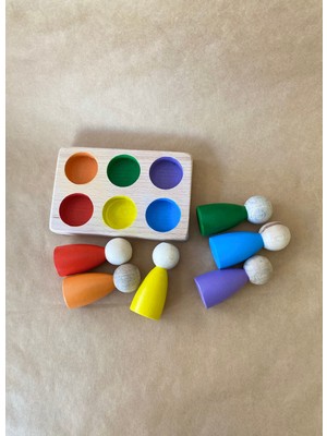 Tiny Wood Ahşap Peg Bebek Renk Eşleştirme Oyuncağı – 6’lı Peg Tabla – Montessori Duyusal Oyuncak