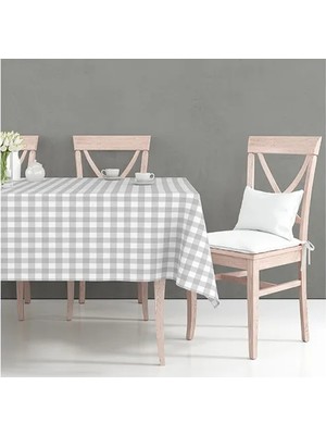 Vivense Kareli Pamuklu Masa Örtüsü, Gri 160X160 cm