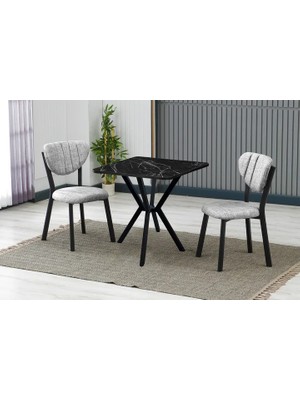 Vivense Elis Mutfak Masa Takımı, 2 Sandalye, Siyah, 70X70 Cm, Gri