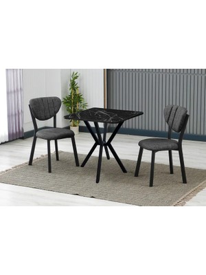 Vivense Elis Mutfak Masa Takımı, 2 Sandalye, Siyah, 70X70 Cm, Antrasit