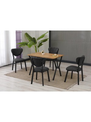 Vivense Elis Mutfak Masa Takımı, 4 Sandalye, Ceviz, 110X70 Cm, Antrasit