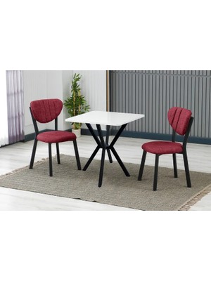 Vivense Elis Mutfak Masa Takımı, 2 Sandalye, Beyaz, 70X70 Cm, Bordo